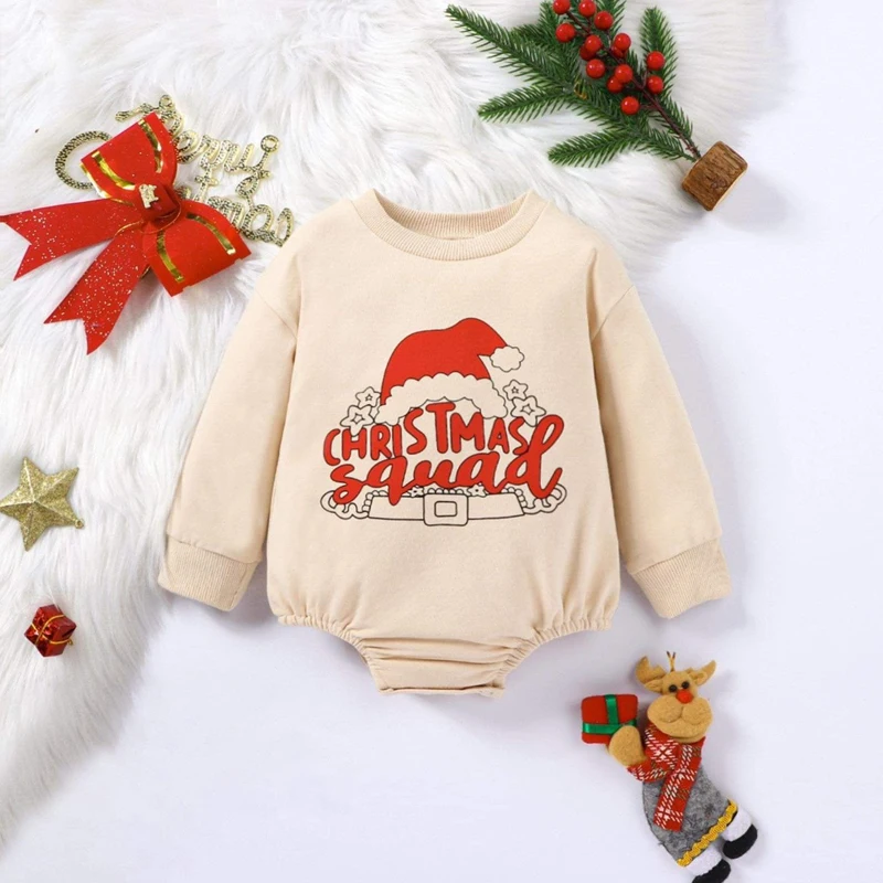 

0-3T Children Unisex Clothes Hooded Father Christmas Print Jumpsuit Bubble Baby Bright White Cotton Red Letter Romper