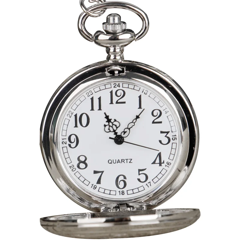 10pcs Silver Exquisite Carving Quartz Movement Pocket Watches Personalised Half Hunter Pendant Clock For Children Men Women