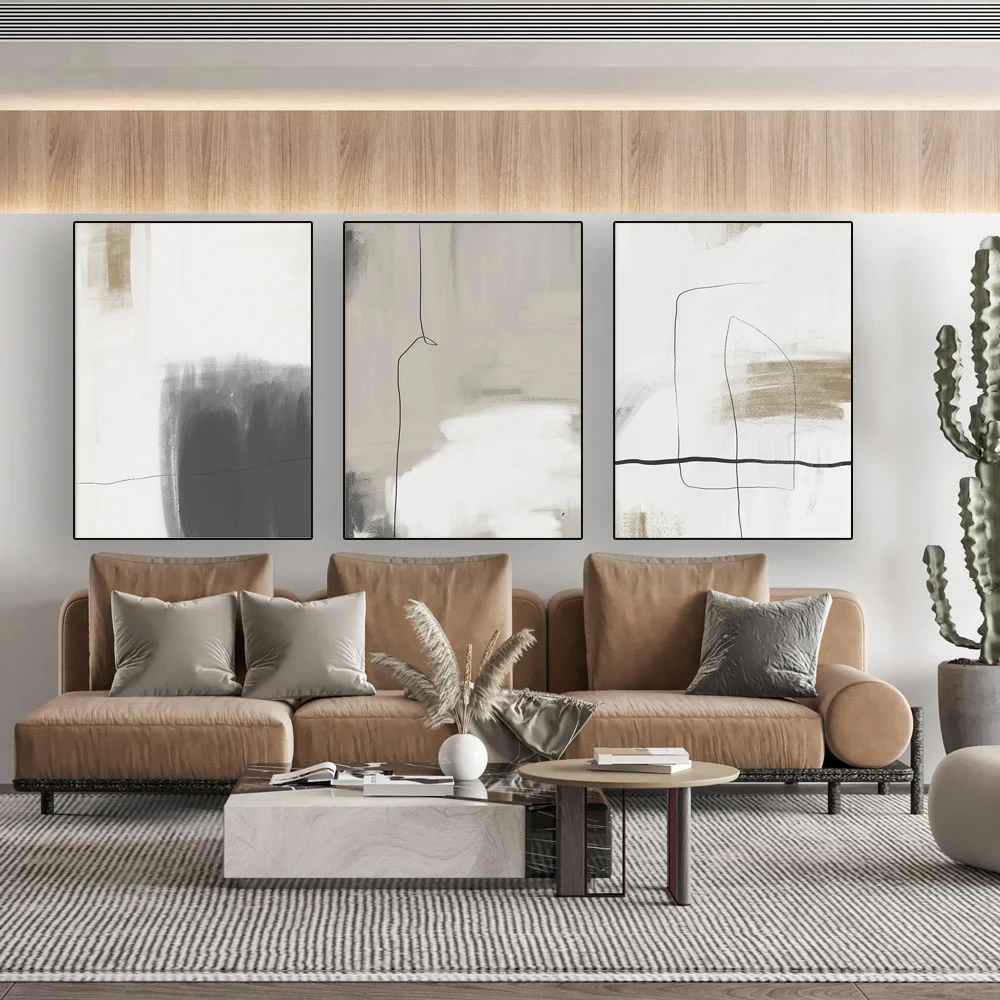 Абстрактное искусство черно-бежевый принт на холсте постер скандинавское