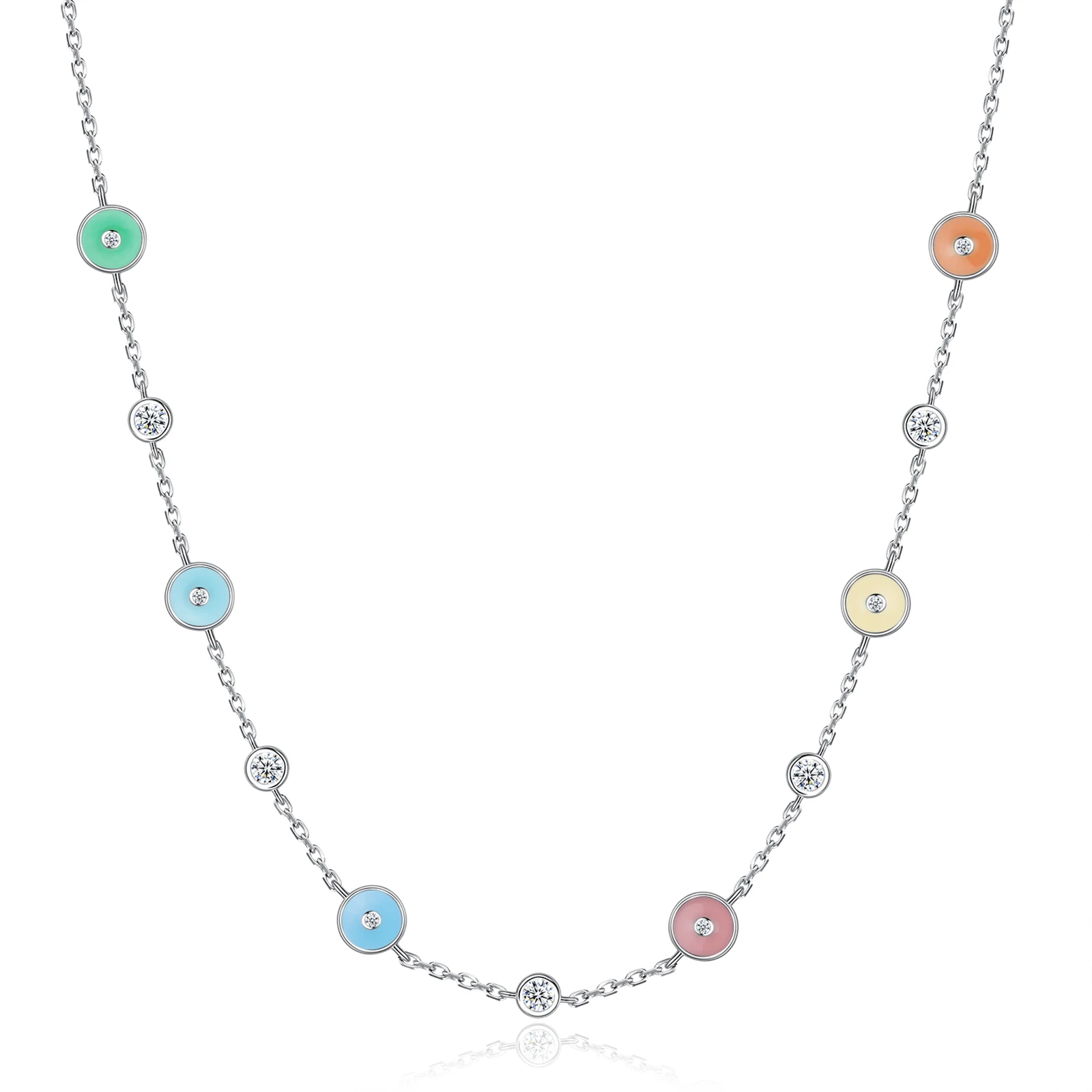

925 Sterling Silver Jewelry 6 Round Devil's Eye Amulet Anti-Evil Beads Colorful Necklace with Zircon Bohemian Gift for Women
