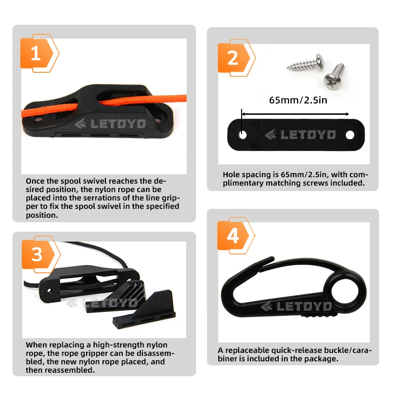 Фото LETOYO 3025 Downrigger Weight Retriever 86 дюймов Зажим для шнура Fairlead Шип для троллинговой рыбалки Морская лодка Рыбалка Глубоководная рыбалка №3