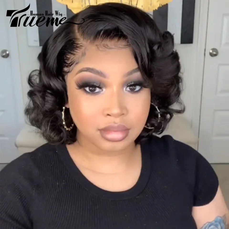 Женский короткий парик из натуральных волос Trueme волнистые кудрявые волосы с