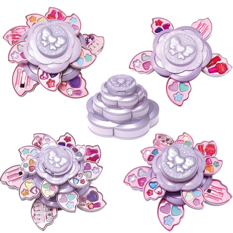 

Детский набор игрушек для макияжа, игровой домик, моющиеся Крылья Ангела в форме цветка, роскошная вращающаяся коробка для красоты, подарок на день рождения для девочек