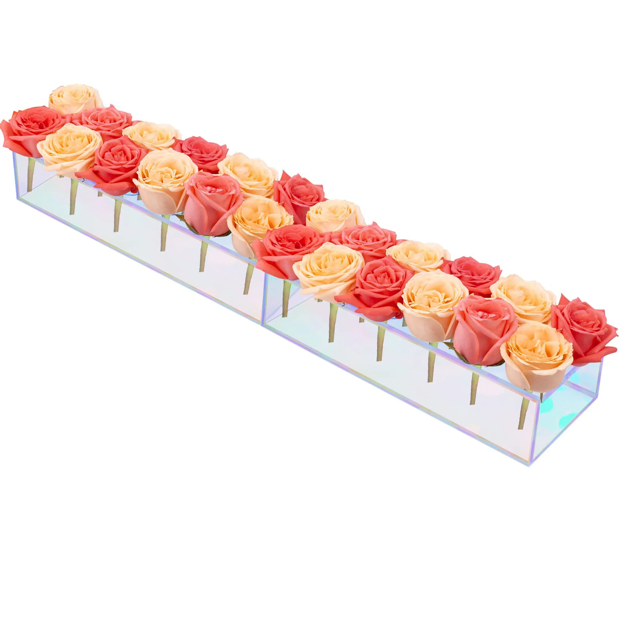 

24 inch Clear Acrylic Rectangular Flower Vase With Lid Wedding Dinner Table Floral Centerpiece Morden Floral Vases Desktop