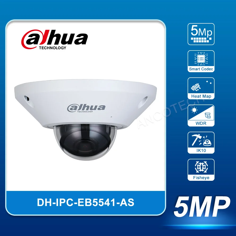 

Dahua IPC-EB5541-AS 5 Мп WizMind Fisheye сетевая камера IP67 IK10 Антивандальная легко устанавливаемая камера видеонаблюдения