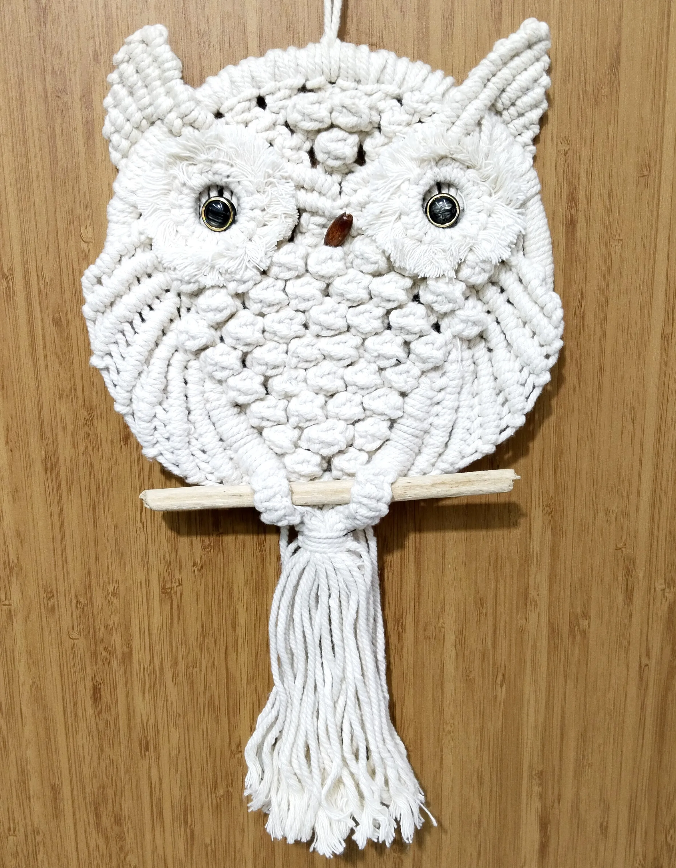 

Ecru Color Handmade Macrame Wall Ornament with Owl on Branch