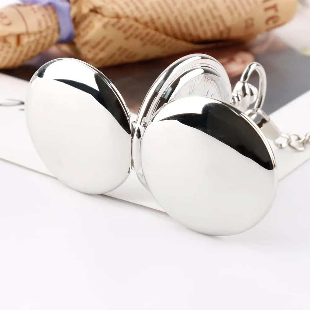 Casual Fashion Silver Pocket Watches Mechanical Personalised Business Mens Women Pocket Fob Watch Necklace relogio masculino