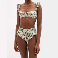 fashion floral print bikini set swimsuit 2 pieces holiday beach dress designer bathing suit summer surf wear high waist style