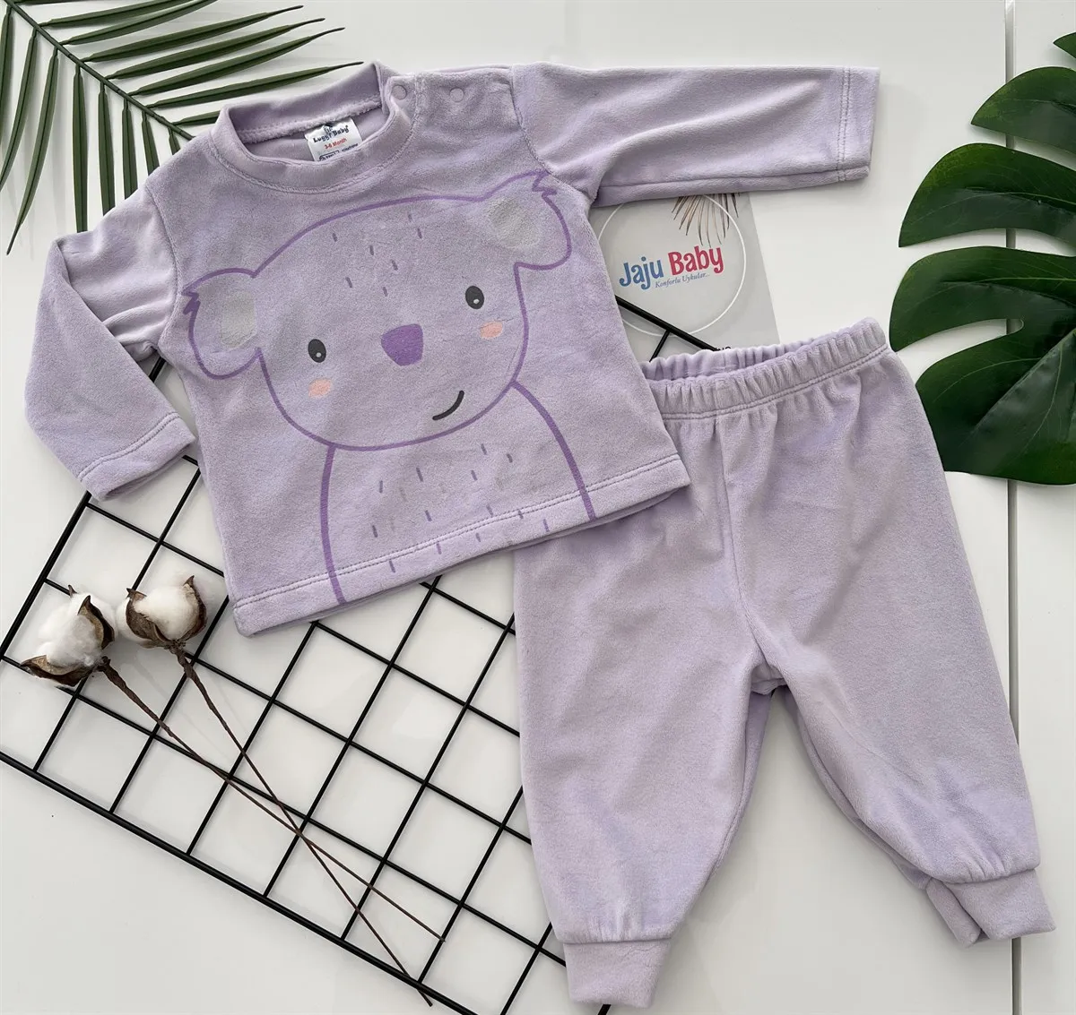 

Jaju Baby Velvet Lilac Teddy Bear Patterned 2-Piece Top-Top Set