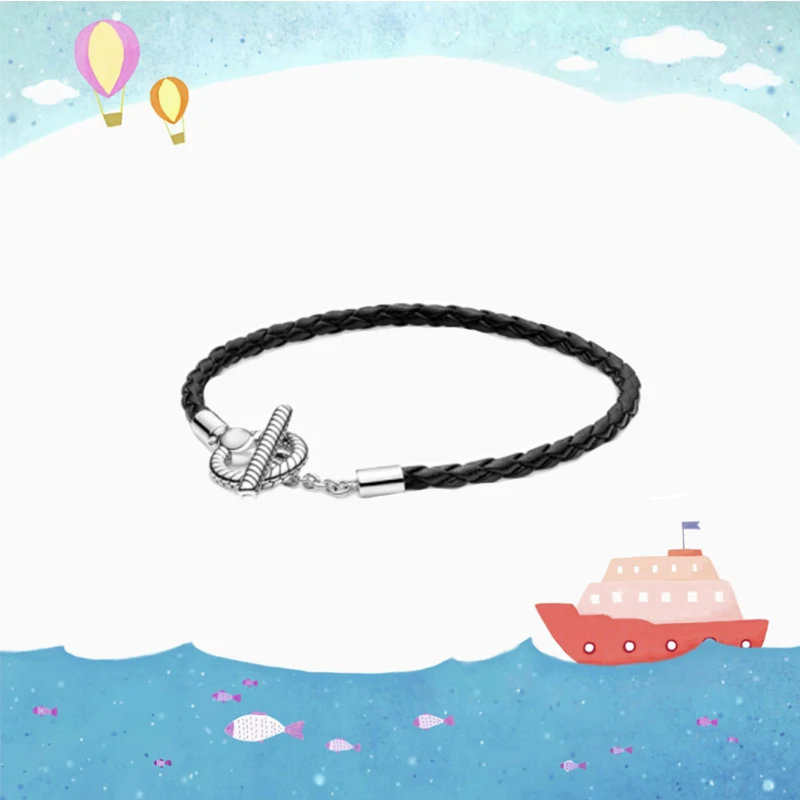 

2022 Summer New 100% High Quality S925 Sterling Silver Braided Leather T Bracelet Romantic Diy Jewelry Set Gift For Couples