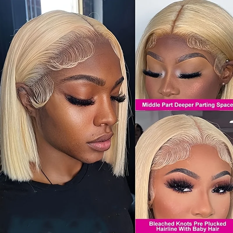 613 Блондинка Короткий Боб Парик Прямые Человеческие Волосы Глубокая Часть 13x4