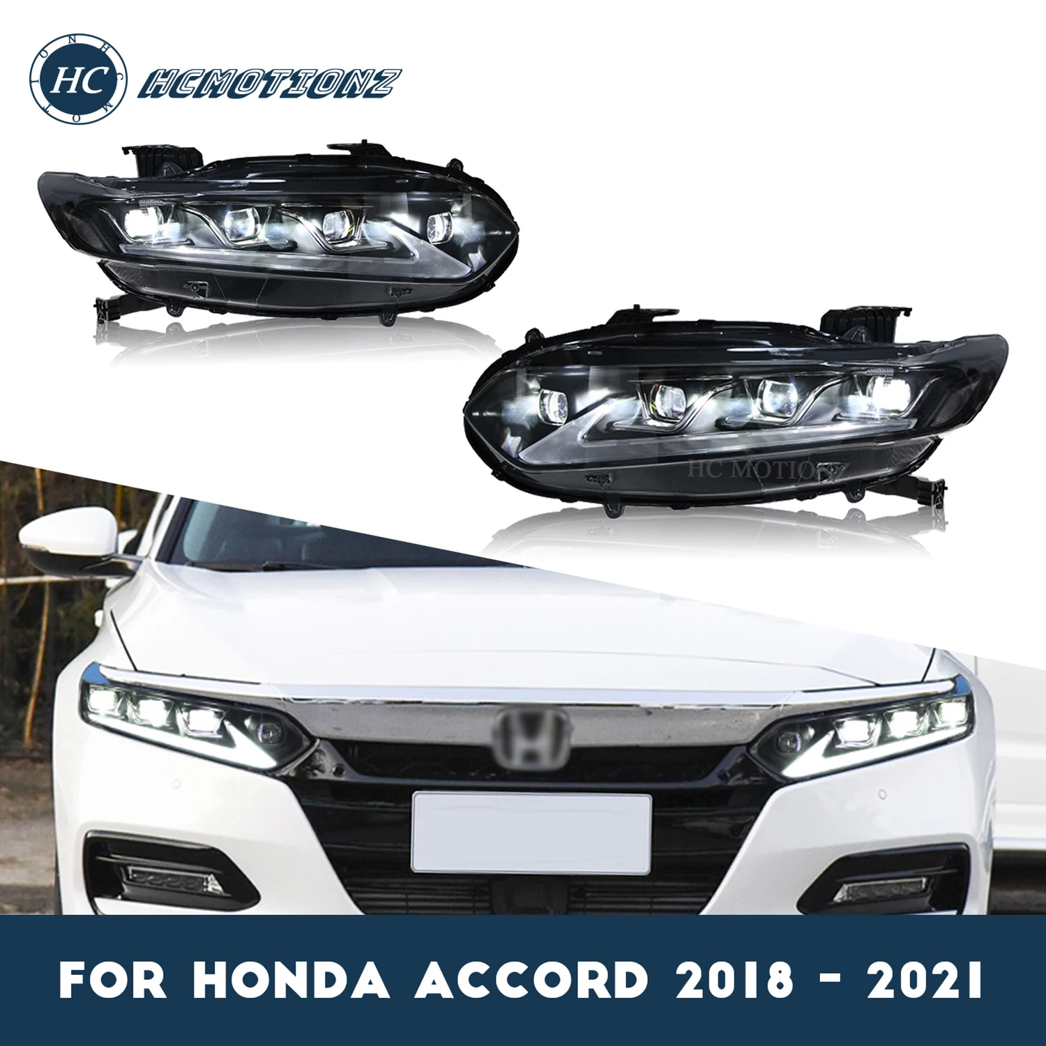 Купи HCMOTIONZ Car Headlights Assembly For Honda Accord 10th Gen 2018 2019 2020 2021 DRL Auto Full LED Front Lamps with Red Demon Eye за 41,917 рублей в магазине AliExpress