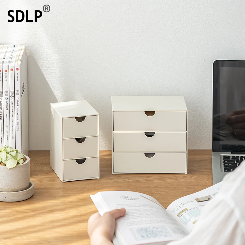 

SDLP Storage Box Three-Grid Desktop Drawer Cabinet Large-Capacity Office Cabinet Sundries Sorting Drawer Cosmetic Storage Box
