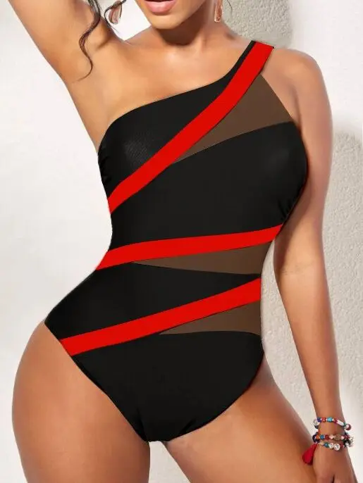 

Contrast Asymmetry Black One Piece Swimwear Clothes Factory Wholesale