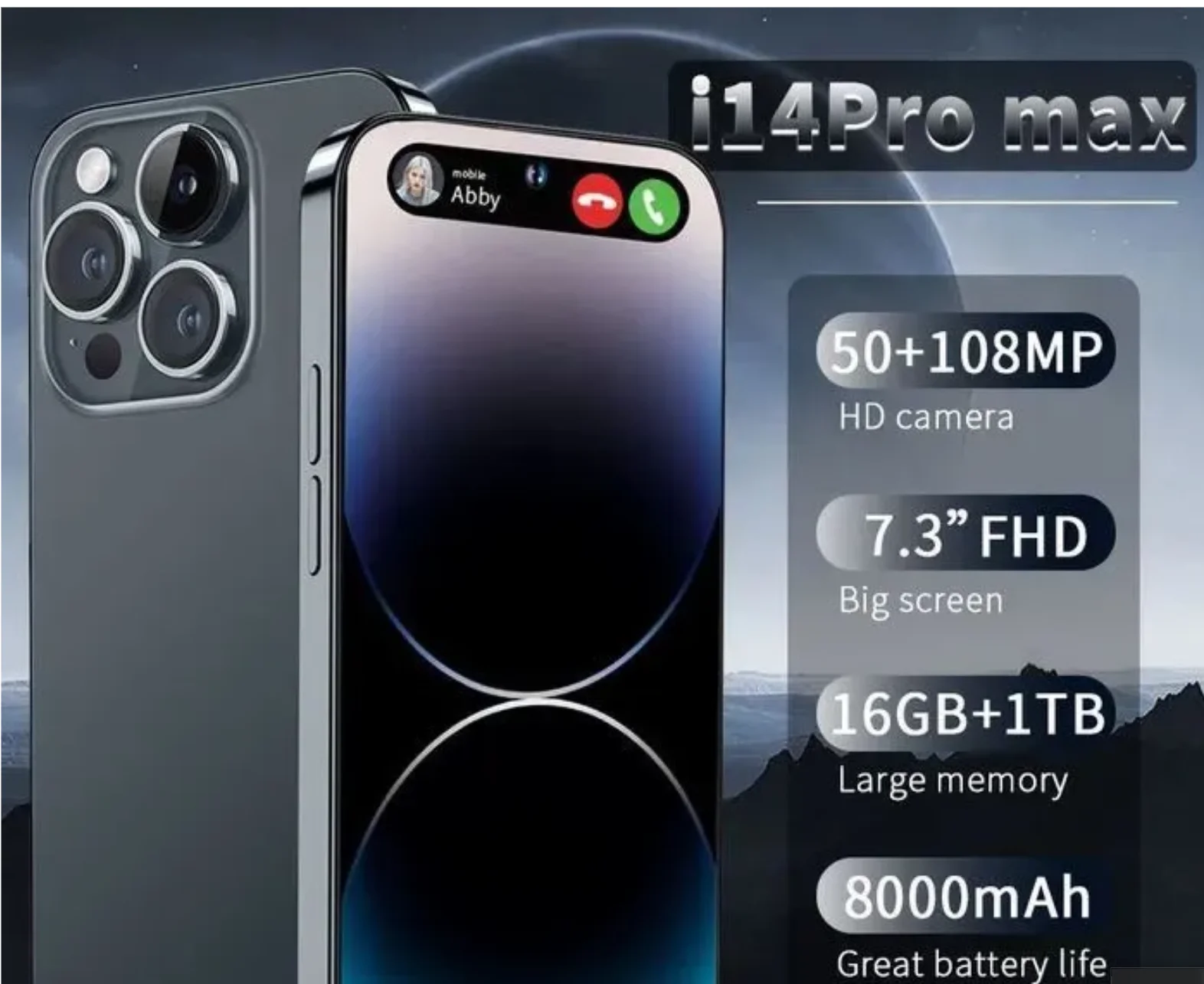 Смартфон I14 PRO MAX NEO 1024/16GB DUAL 5G/Русский/NFC/New/Android 16/1 ТБ, черный