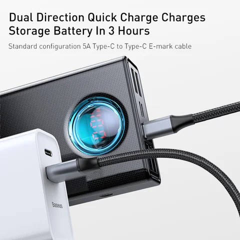 Power Bank Baseus 65W 30000mAh PD Быстрая Зарядка FCP SCP Портативное Внешнее Зарядное Устройство Для Смартфонов Ноутбуков