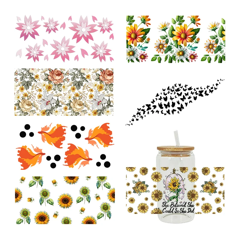 Подсолнух 3D УФ DTF Libbey кружка оберточная термопереводная пленка для стекла 16 унций