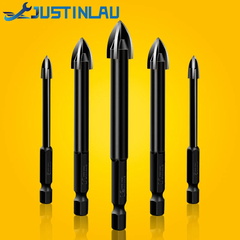 JUSTINLAU Glass Drill Bit Set Alloy Carbide Point with 4 Cutting Edges Tile Glass Cross Spear Head Drill Bits 5-8pcs/set 3-12mm
