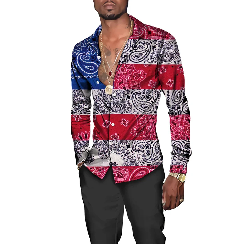 Гавайская рубашка с винтажным принтом пейсли мужские шикарные топы отложным