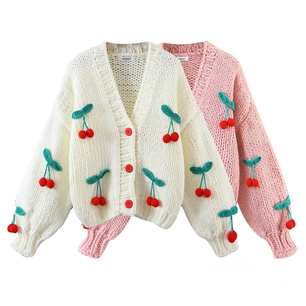 

2022 summer pure handmade cherry sweater women's sweater coat