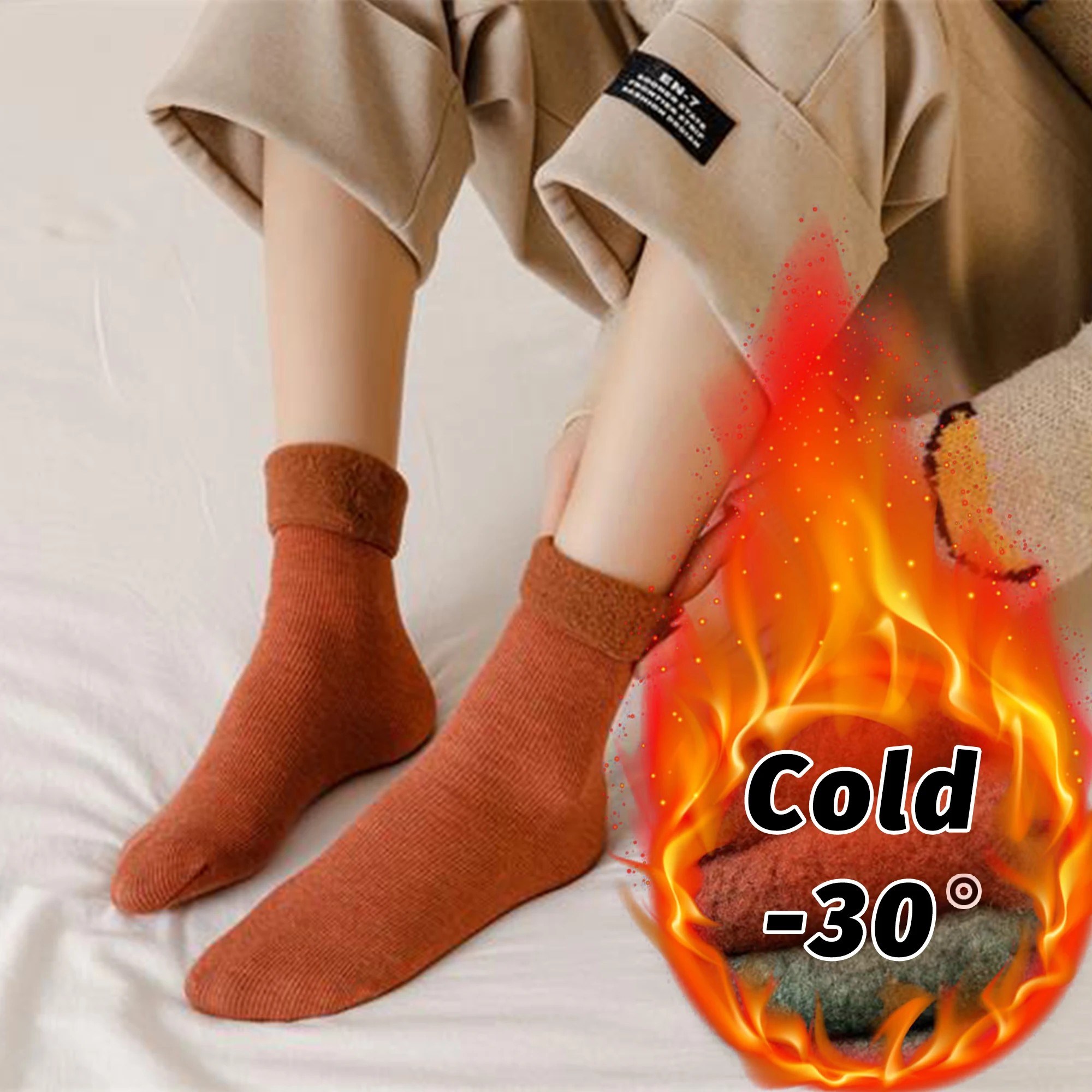 

1 Pair Cashmere Medium Cotton Socks Men Women Socks Winter Warm Snow Socks Thickened Socks Cashmere Solid Indoor Floor Socks