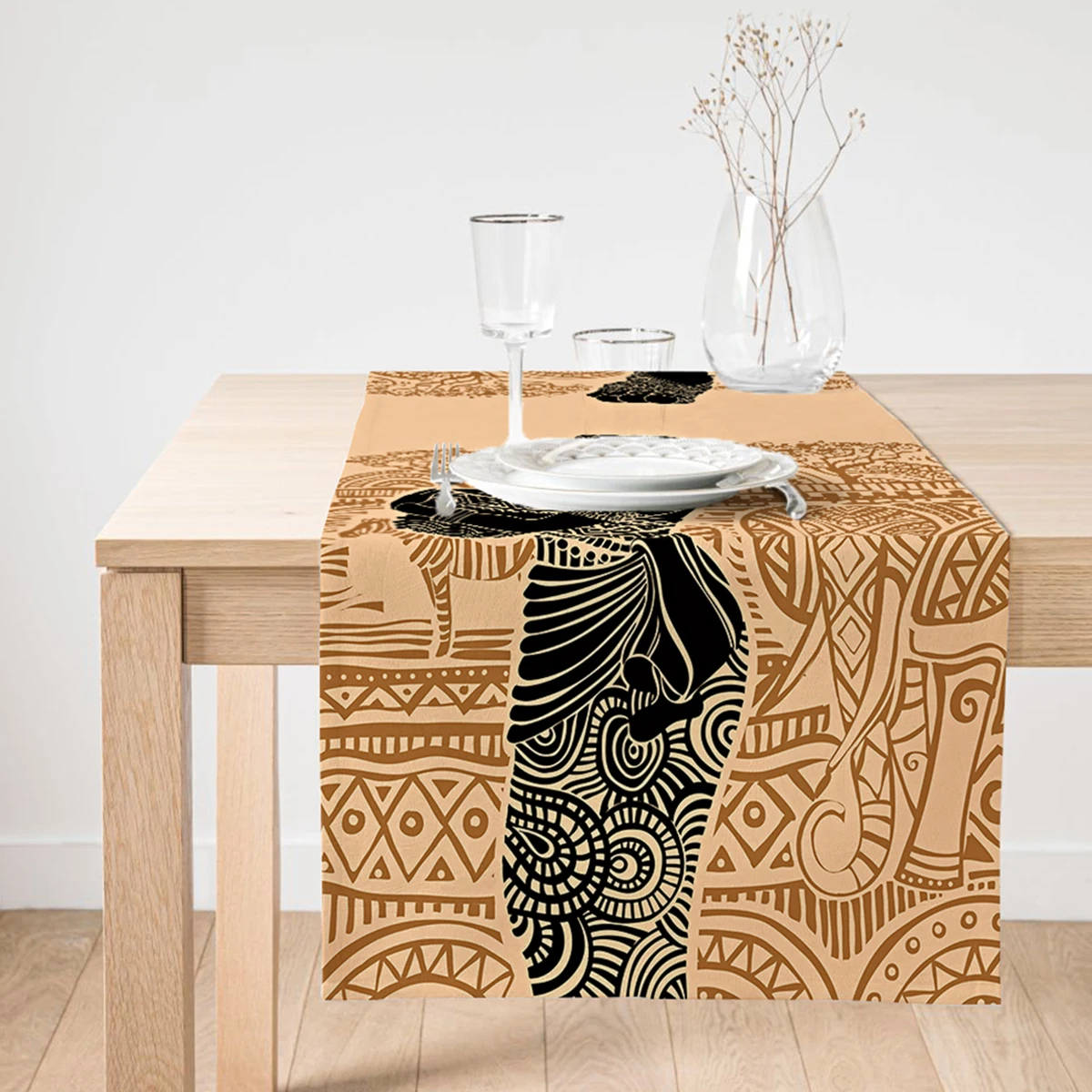 

Ethnic Pattern Background African Woman Motif Decorative Suede Runner,Decorative Runner,Gift Runner,Table Decoration