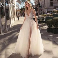 sexy deep v neck wedding dresses for women side split a line wedding gown for bride appliques backless robe de mari%c3%a9e