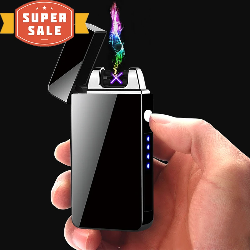 

2022 New Dual Arc Windproof Flameless Lighter With LED Power Display USB Touch Metal Plasma Lighter Portable Men's Gift