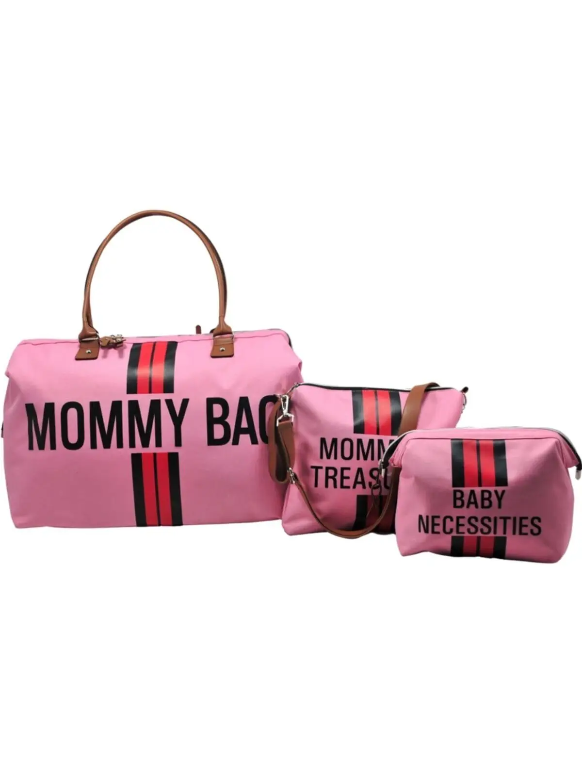 Mommy Bag Exclusive Design Red Stripe 3 Piece Set Beige Baby Mother Baby Care And Tote Bag