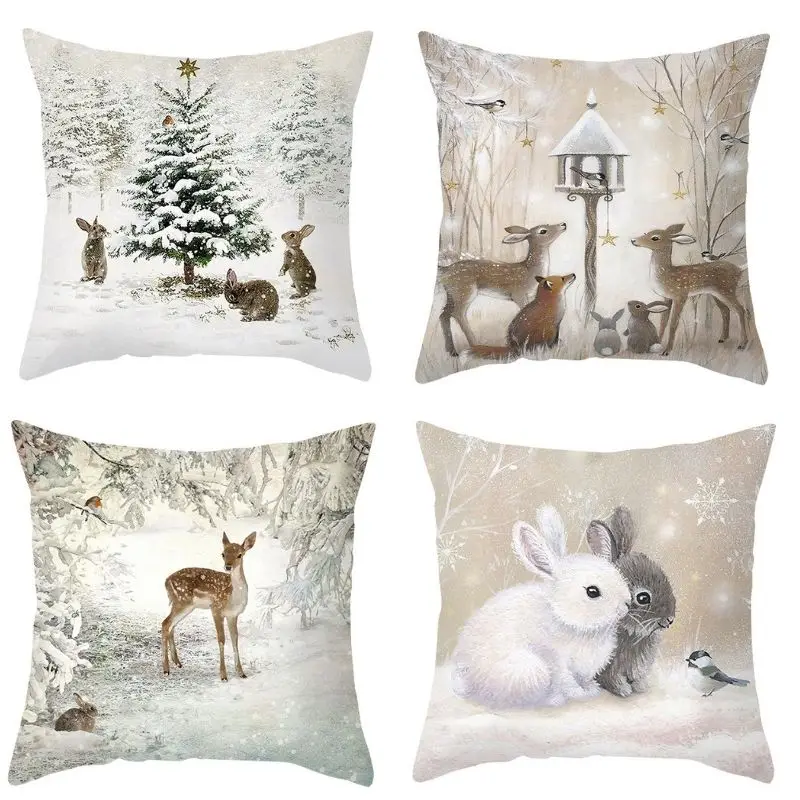 

Рождественский чехол для подушки, украшение на Рождество, чехол для подушки в виде лося, кролика для дома, рождественские подарки 2022, украшение для дивана, спальни