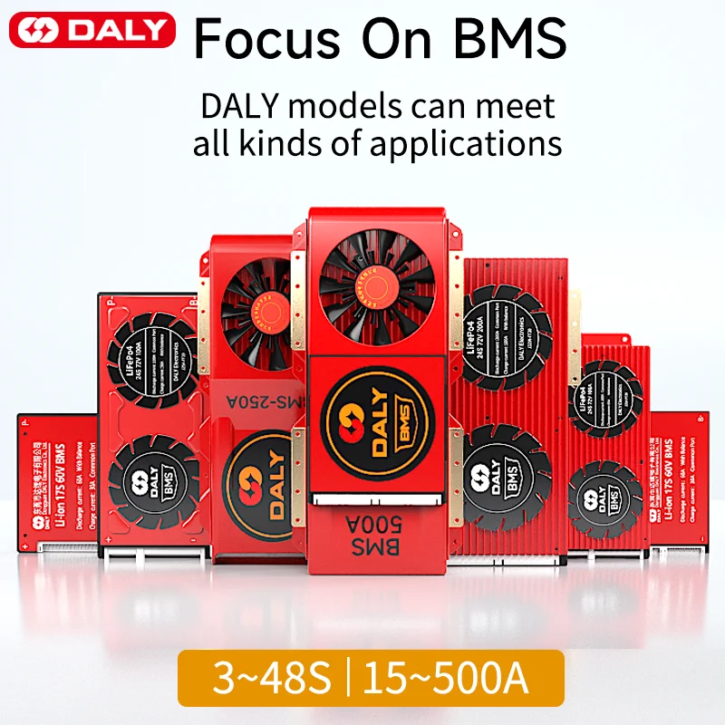 DALY Hardare BMS 18650 battery Li-ion LFP 3s 4s 8s 13s 14s 16s 24S 12V 24v 36v 48v 60V 72V 100A 120A 150A 200A 250A Home Storage