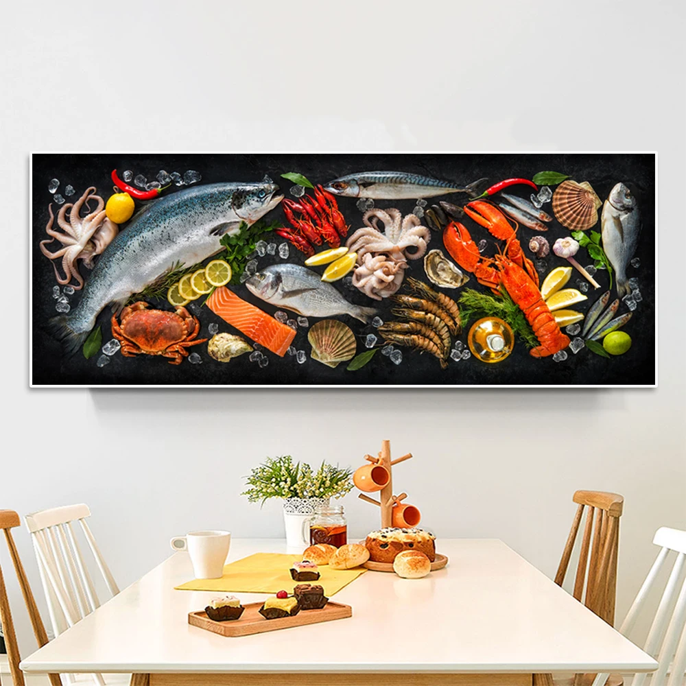 Постеры и принты на холсте с изображением рыбы морепродуктов для столовой кухни |