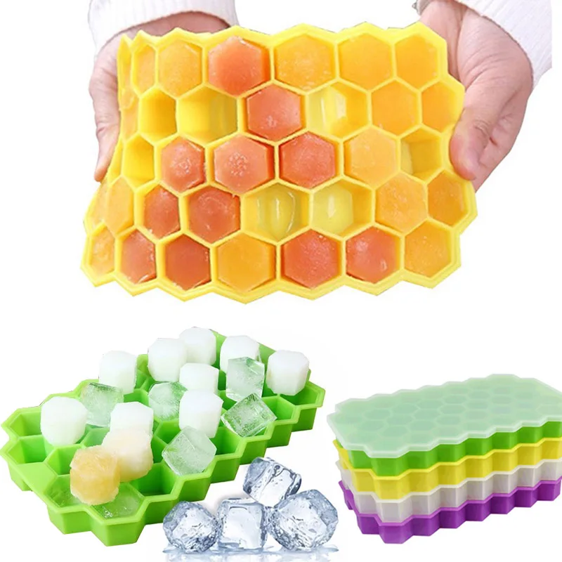

Honeycomb Ice Cube Trays Ice Ball Maker Reusable Cube Silicone Mold for Summer Whiskey Cocktail With Lids Kitchen Accessories