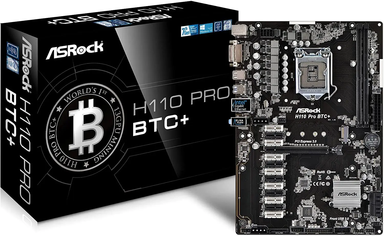 

Материнская плата ASRock H110 Pro BTC + 13GPU для майнинга криптовалюты