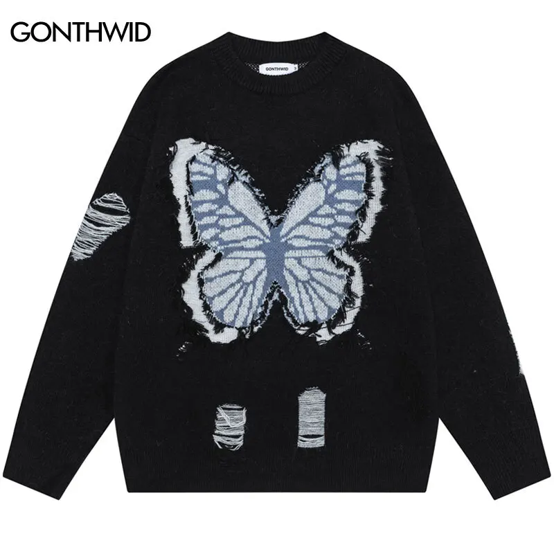 Ретро - джентльменский свитер Y2K разорванный трикотаж Tassle Battle Done панк готический