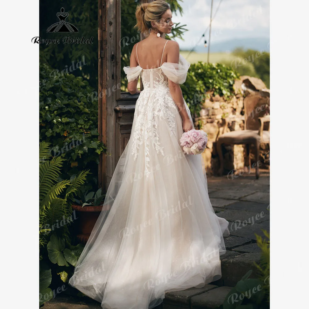 Женское кружевное платье в стиле бохо Пляжное свадебное на бретелях-спагетти с