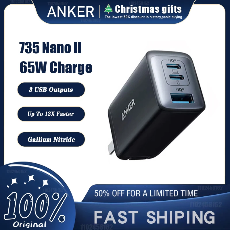 

Anker USB C Charger 735 Charger (Nano II 65W), PPS 3 Port Fast Compact Foldable Wall Charger for iPhone 14 Pro, iPad, Pixel4/3