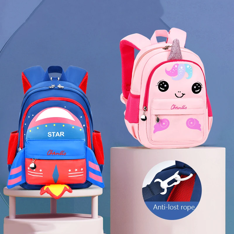 New 3D Cartoon Kindergarten Schoolbag Boys Girls Portable Backpack Anti-lost Baby Bag Cute Unicorn Rocket Bagpack Mochila 6692