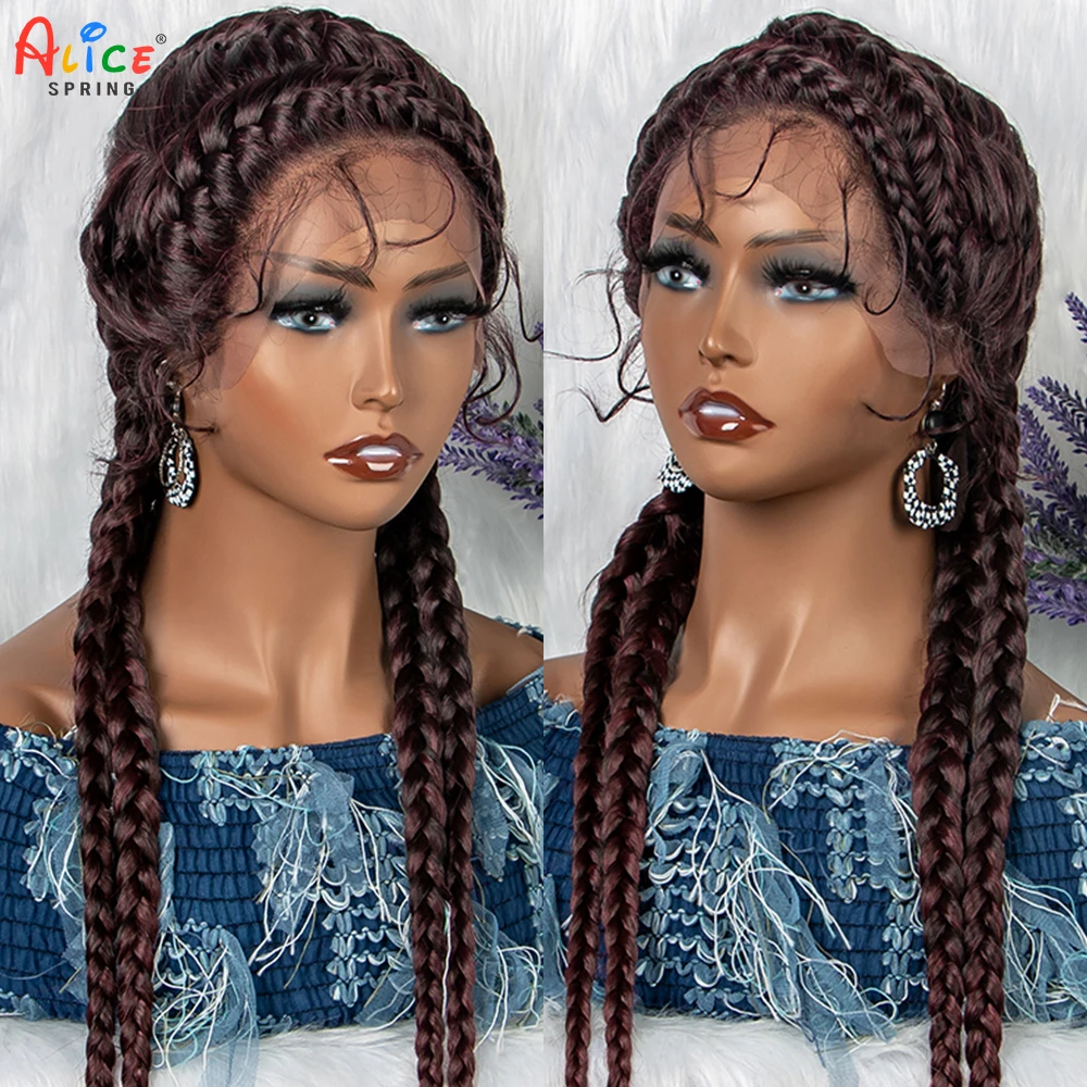 New Style Braided Wigs Synthetic Lace Front Wig 24 Inches Long Cornrow Synthetic Braids Hair Baby Hair For Black Women With Gift