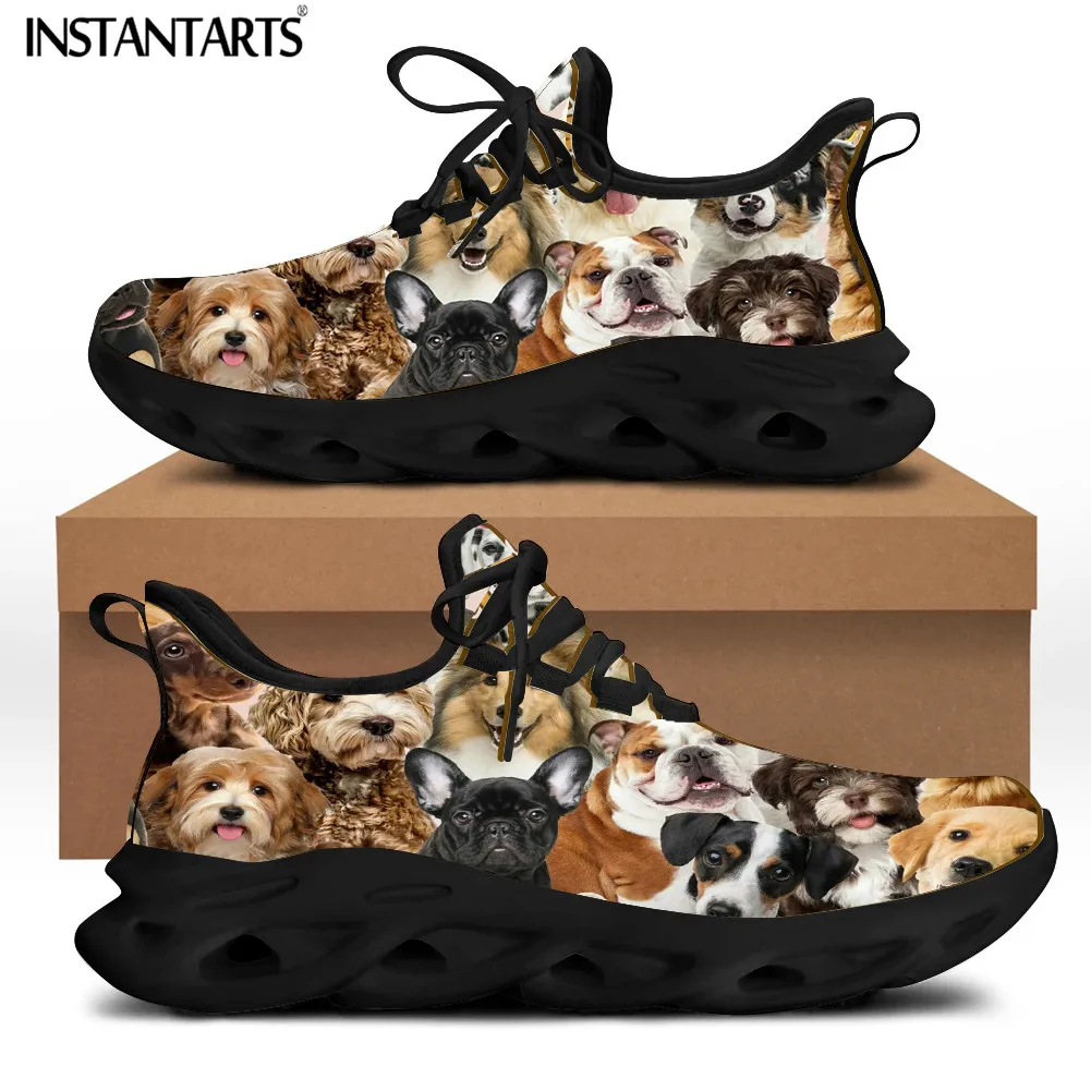 

INSTANTARTS Cute Dog Pattern Women Cartoon Shoes Trend Interesting Sneakers for Teen Girl Leisure Durable Non-Slip Flat Footwear