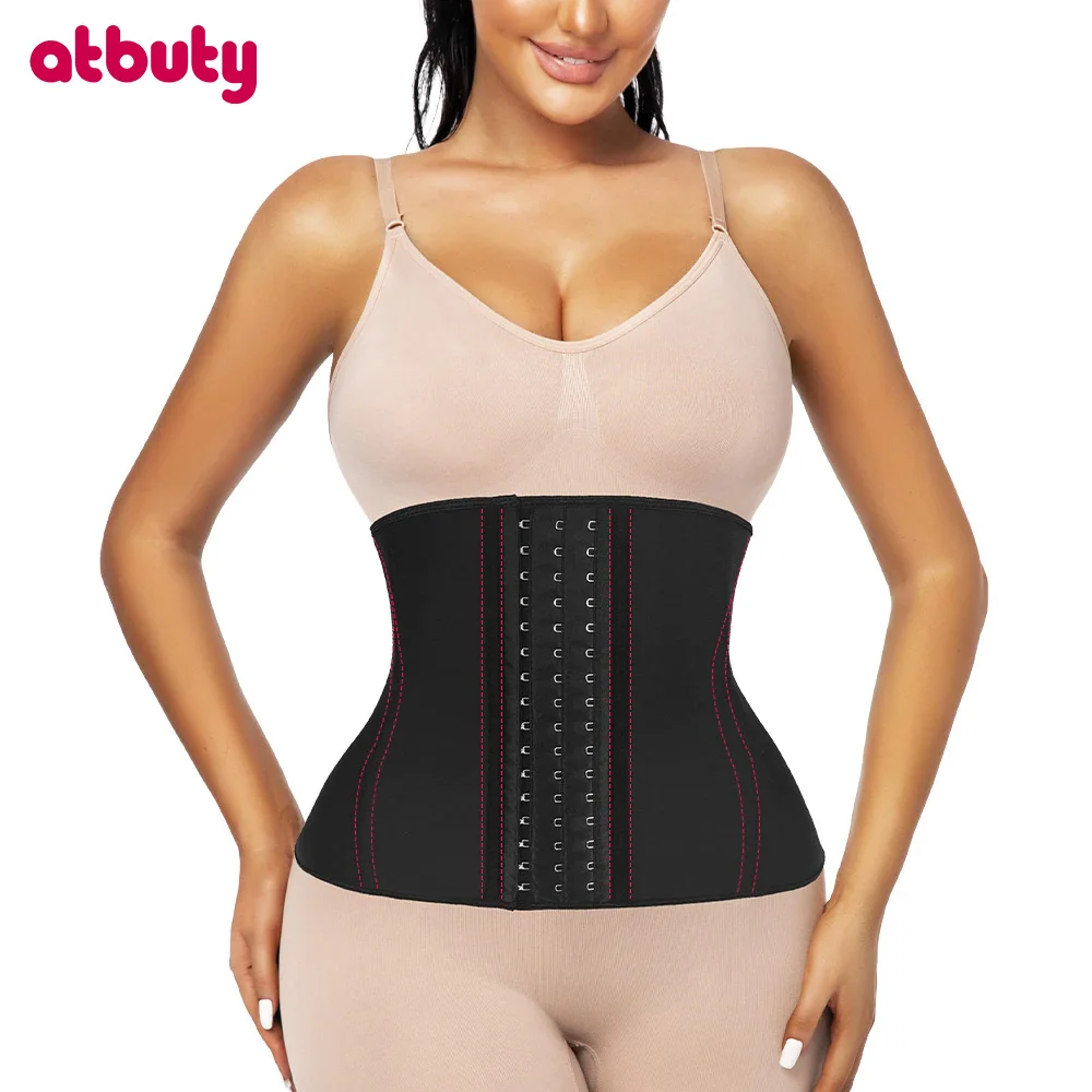 Atbuty Latex Waist Trainer Corset Steel Bone Cincher Modeling Strap Tummy Slim Belly Belt Women Colombian Girdle Body Shaper