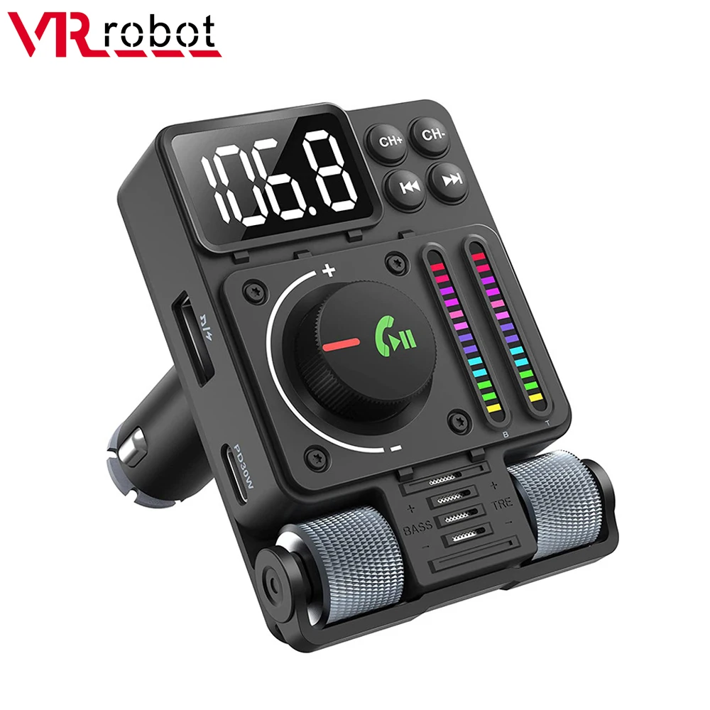 

VR Robot Bluetooth 5,3 автомобильный fm-передатчик, низкочастотный звук, музыкальный плеер, беспроводная гарнитура, поддержка U Disk PD 30 Вт, быстрая зарядка