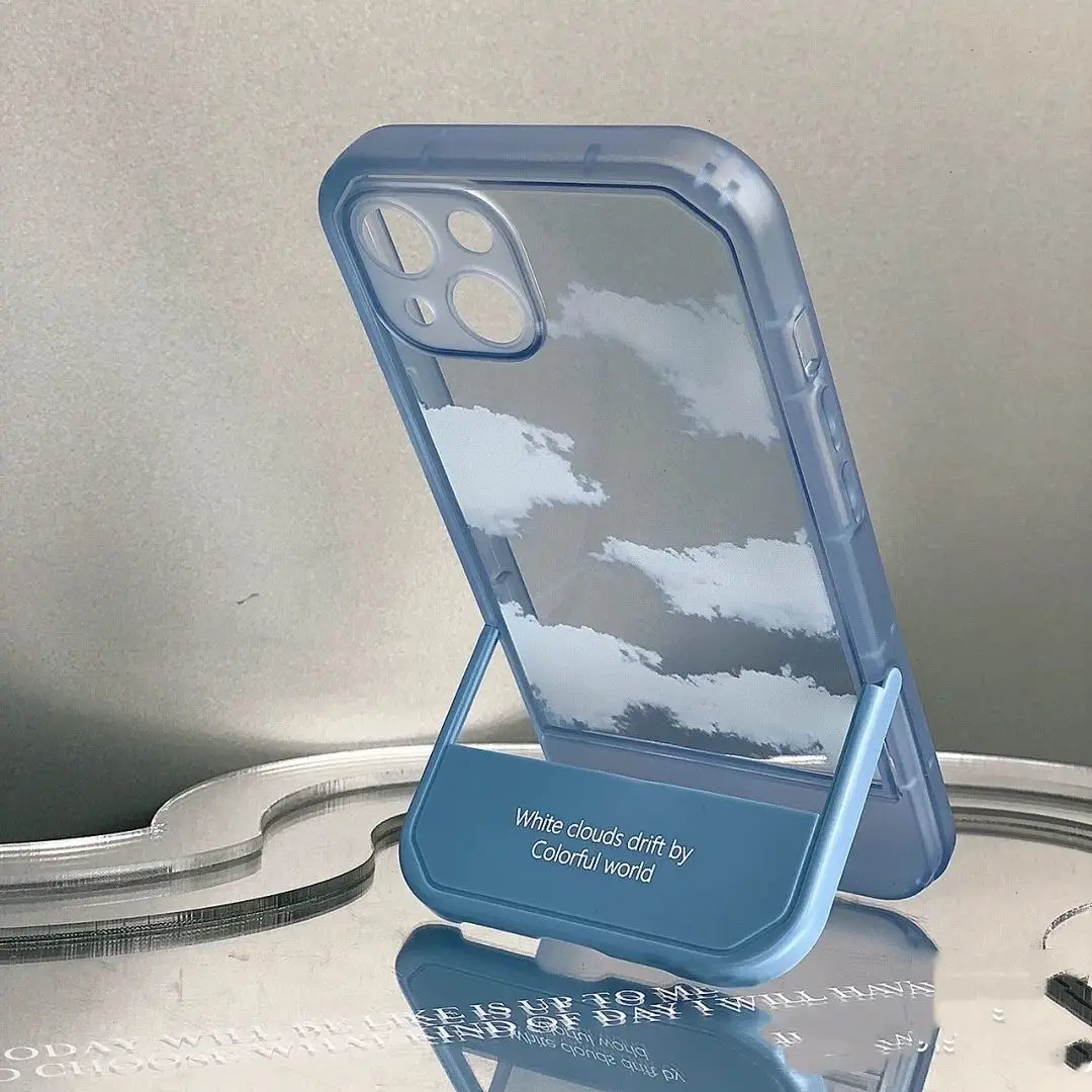 

Built in stand holder cloud painted clear silicone case for iphone 13 12 11 pro max x xr xs max 7 8plus protective phone holder