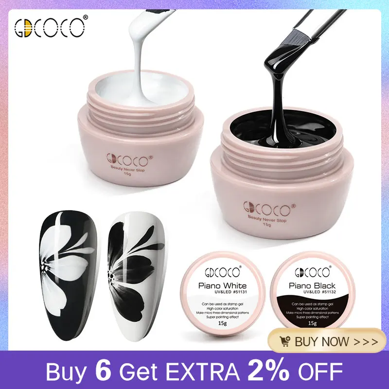 GDCOCO 15 г/банка однотонный гель для рисования дизайн ногтей чистый черный белый