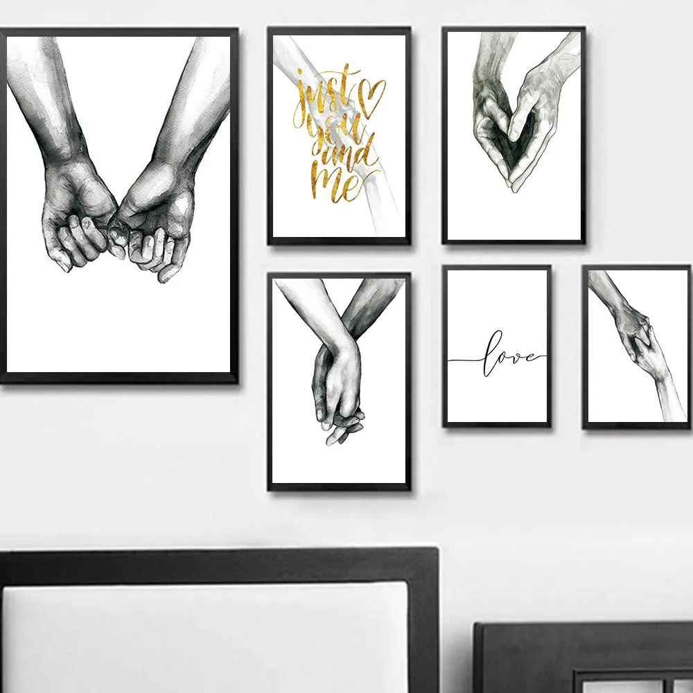 

Black And White Holding Hands Canvas Painting Wall Art Nordic Love Posters And Prints Pictures For Living Room Modern Home Decor