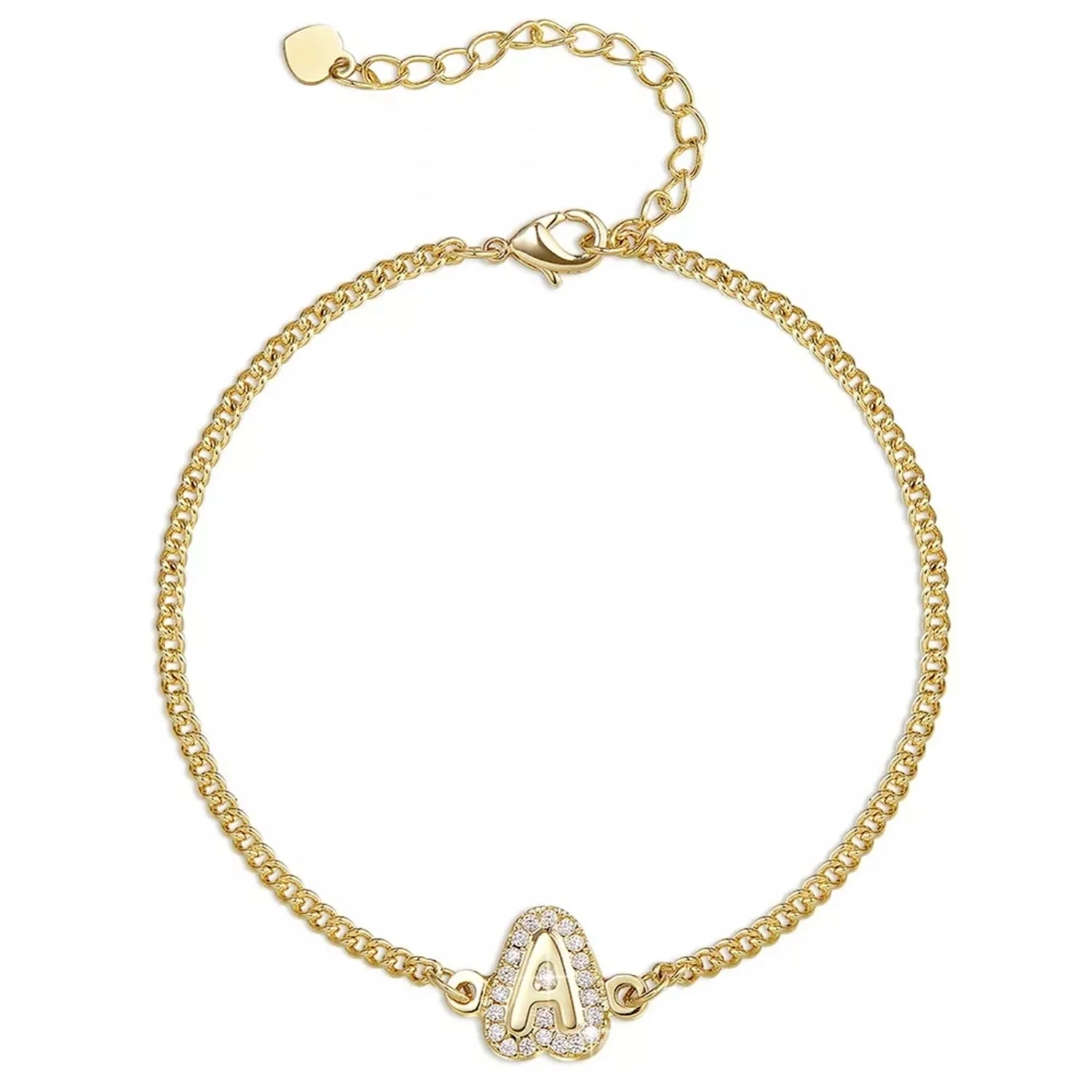 Pulsera de acero inoxidable con letra de burbuja personalizable, brazalete de oro con letra de burbuja personalizada con diamante, cadena de circonia cúbica de cristal