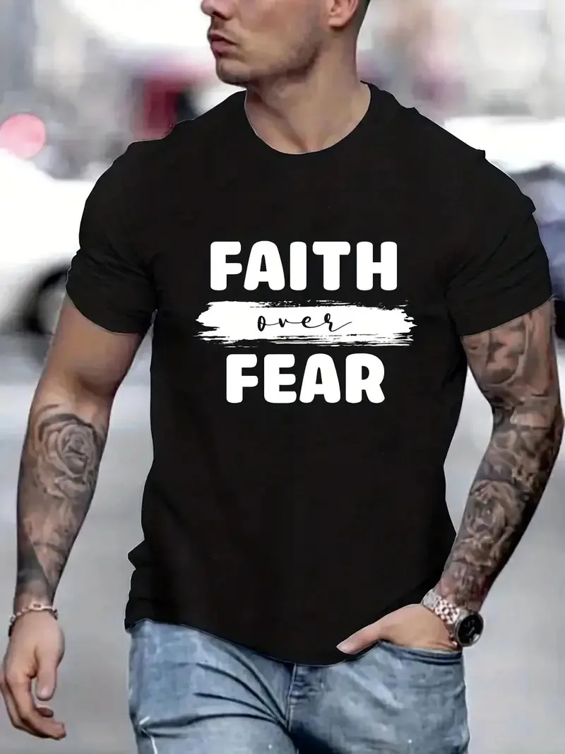 

Мужская Винтажная футболка с коротким рукавом Faith, Повседневная легкая эластичная футболка с круглым вырезом, стильная одежда с графическим принтом для улицы, на лето