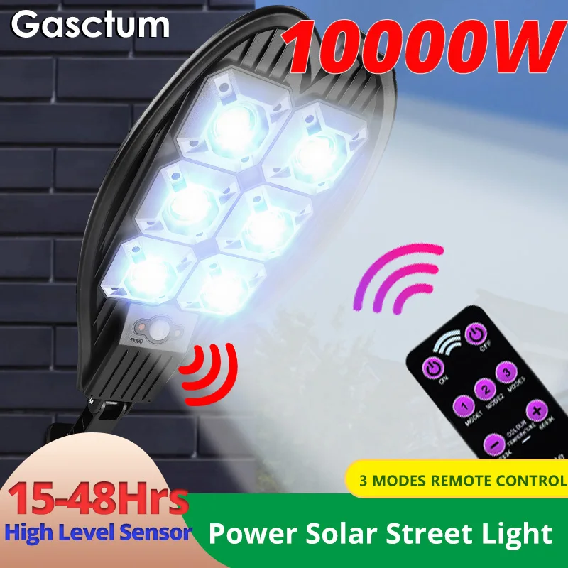 

10000W Solar Street Light Outdoor Solar Lamp Powered Sunlight Waterproof PIR Motion Sensor Garden Lighting Smart Remote Control
