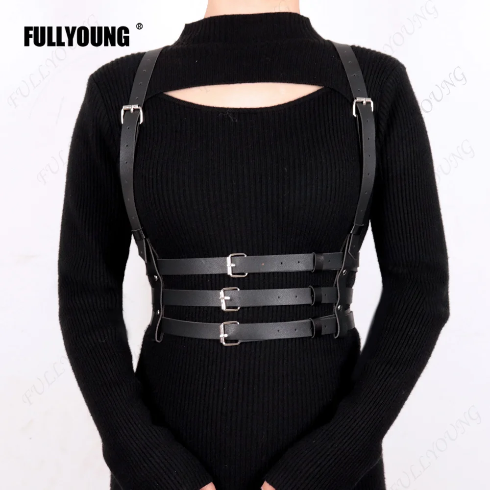 

Goth Leather Chest Harness Top for Women Adjust Stylish Belt Body Harness Women Suspenders Gothic Bondage Lingerie Garters