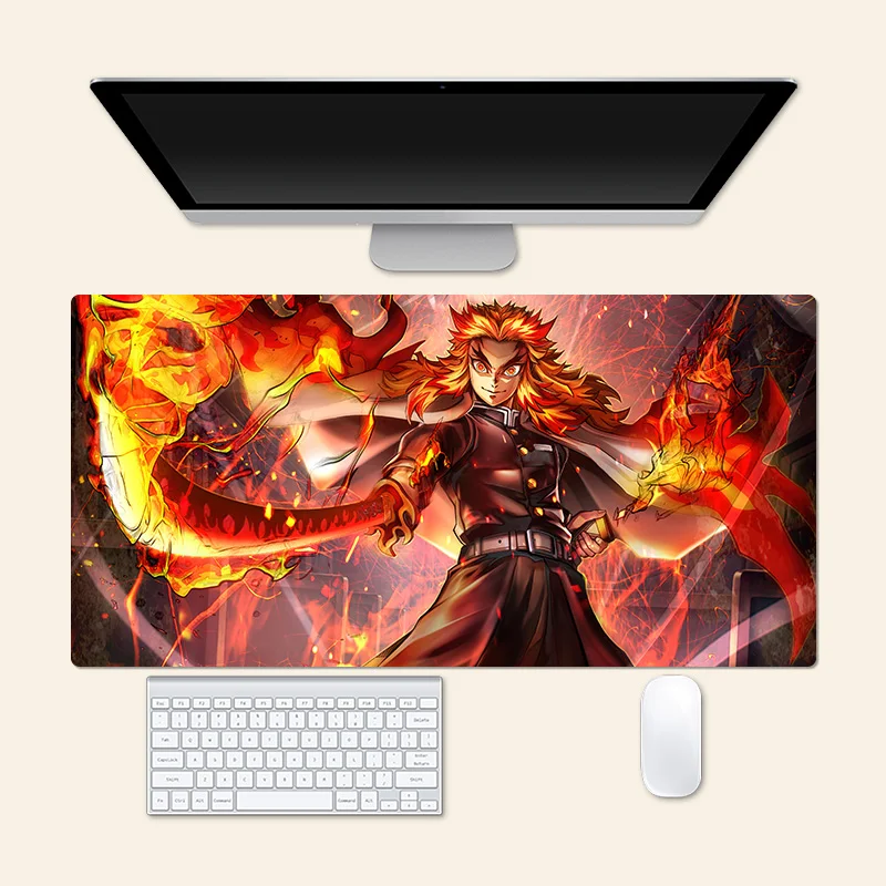 

Большой коврик для мыши с аниме, коврик для мыши Kimetsu No Yaiba Rengoku Kyoujurou, игровой креативный Настольный игровой коврик, офисный коврик для мыши
